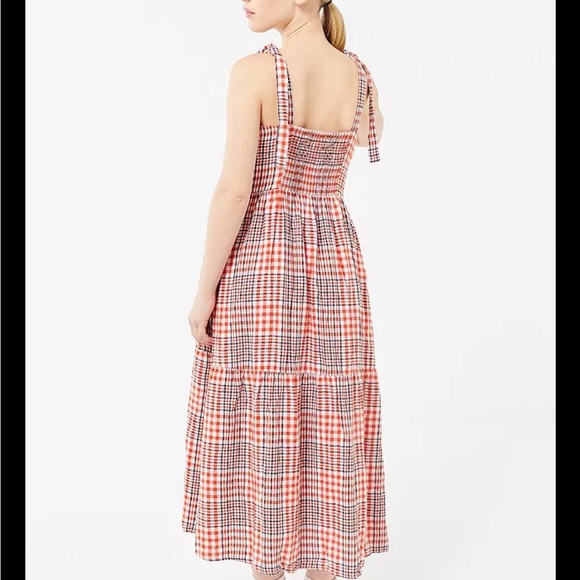 UO Positano Tie-Shoulder Midi Dress - Red Plaid Button Down Dress with Pockets - Picture 6 of 12